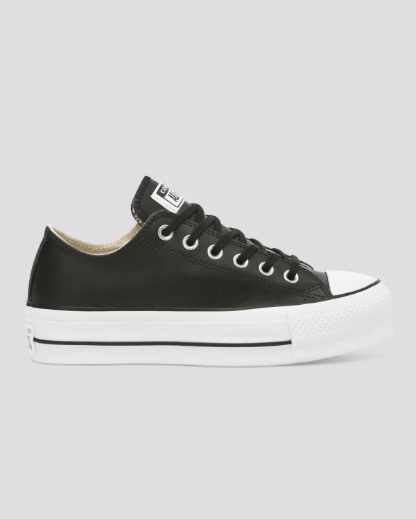 Converse Chuck Taylor All Star Lift Clean Leather Sort Sko Danmark - Converse Lave Sneakers Dame - 3